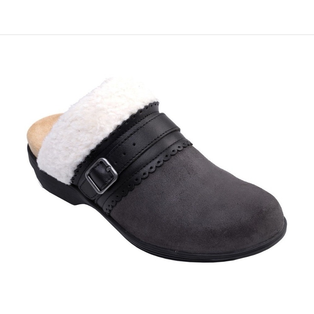 Spenco Nottingham Arch Supportive Clog Womens 9 B Irongate Black Leather‎ New